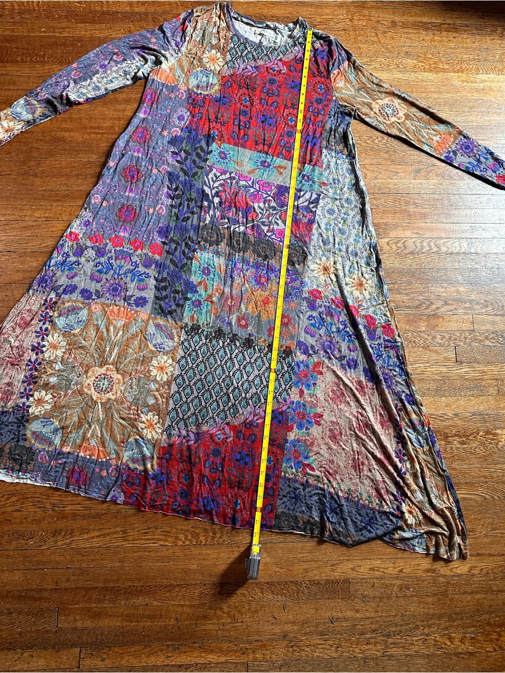 NATURAL LIFE Stevie ButterSoft Maxi Dress Blue Patchwork Long Sleeve XL Pockets - Picture 7 of 10
